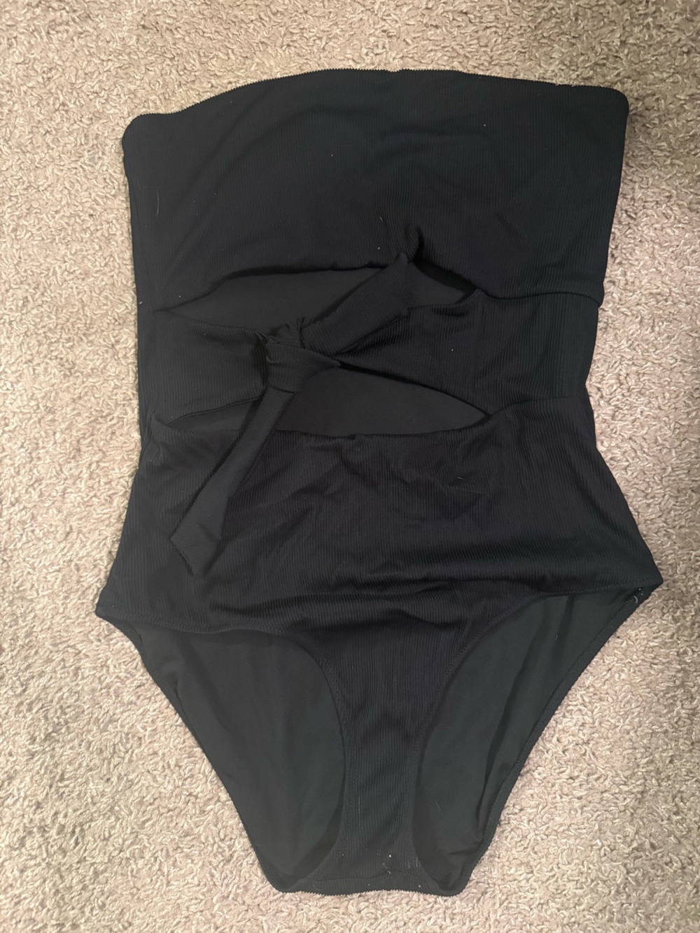 aerie Black Strapless One-Piece Swimsuit with Front Tie Cutout